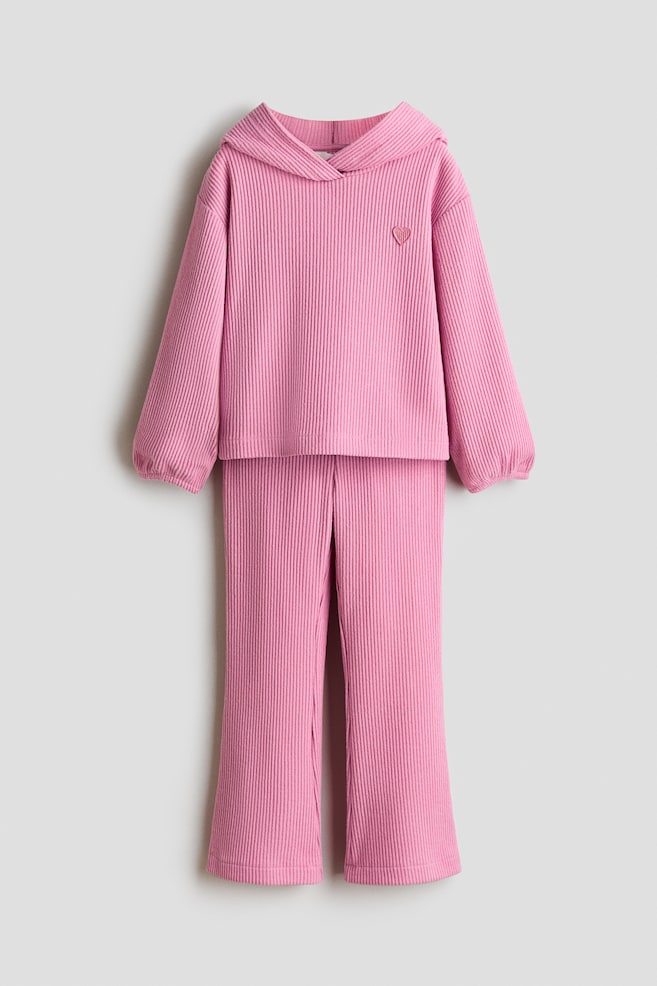 2-piece rib-knit set - Pink/Heart/Dark mole/Cherries/Light beige marl/Hearts - 1