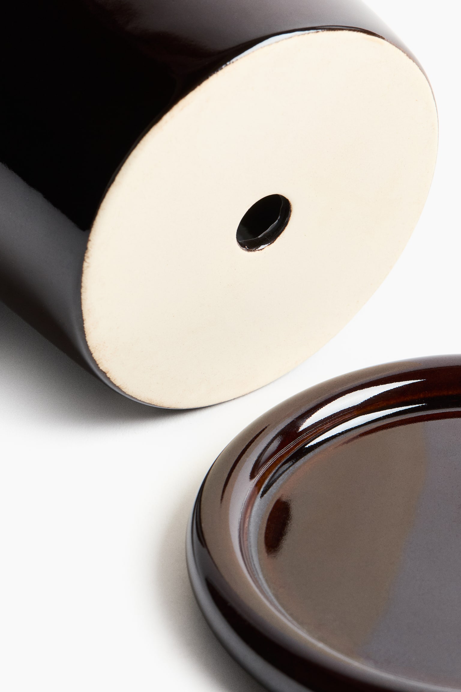 Extra-small stoneware plant pot with saucer - Dark brown/White/Light green/Light yellow - 3