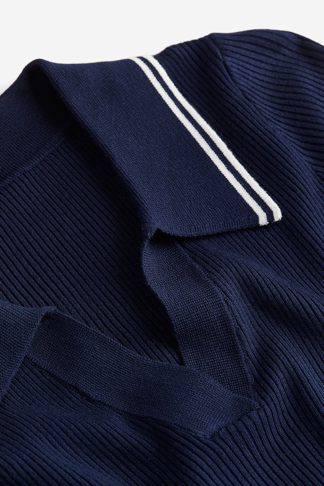 Top in maglia a coste con colletto - Blu scuro/Crema/Nero - 5