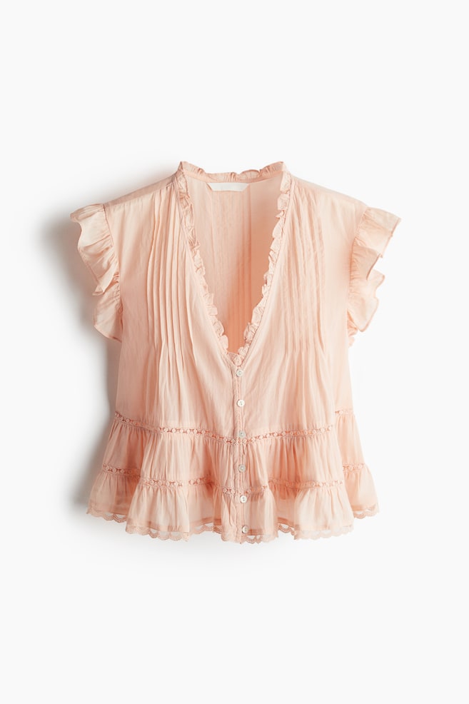 Blouse met platte plooitjes - Perzikroze - 1