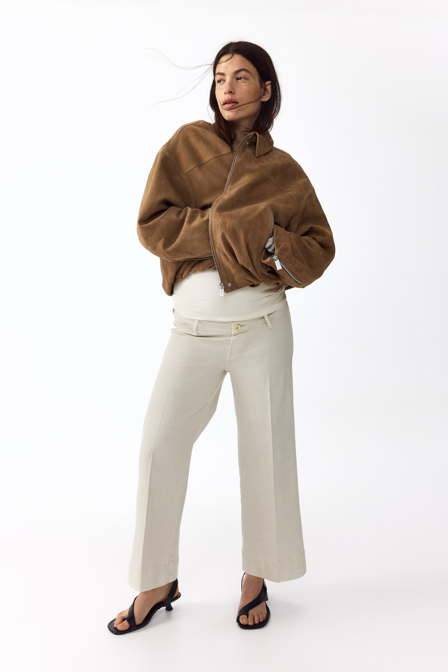 MAMA Wide High Waist Ankle Jeans - Κρεμ/Σκούρο μπλε denim - 1