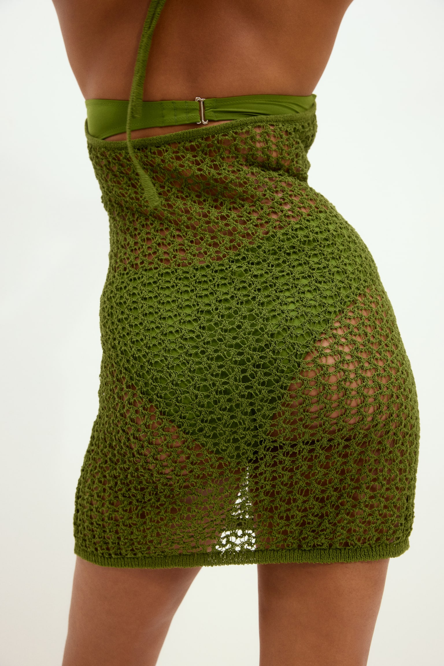 Vestido playero en tejido pointelle - Verde/Blanco - 4