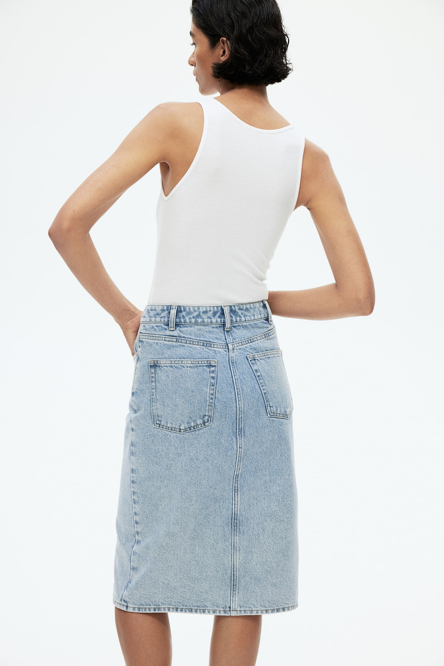 Knee-length denim skirt - Light denim blue - 6