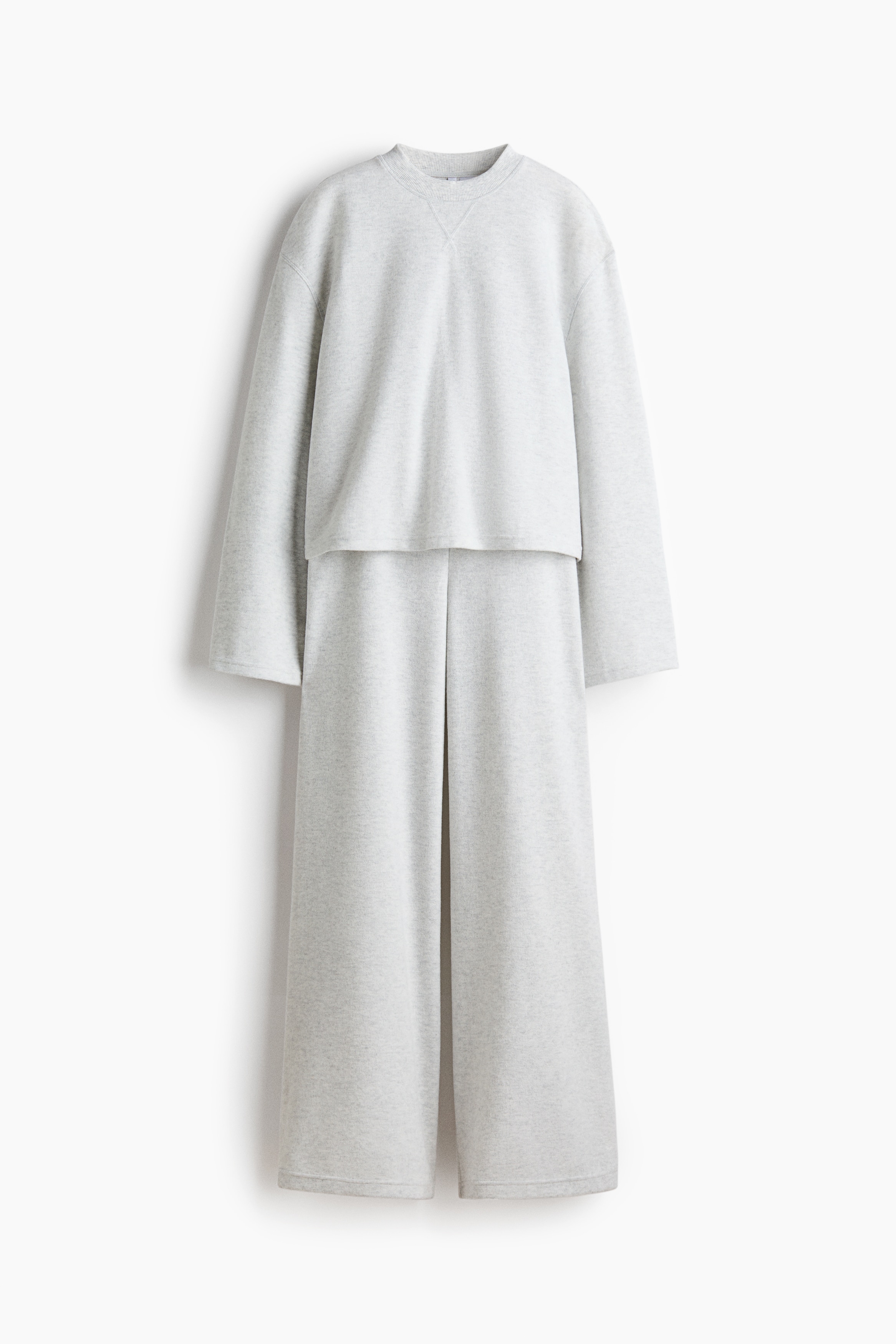 2-piece jersey top and trousers set - Light grey marl/Dusty pink/Burgundy