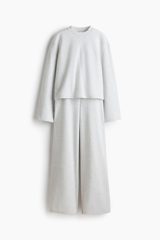 2-piece jersey top and trousers set - Light grey marl - 1
