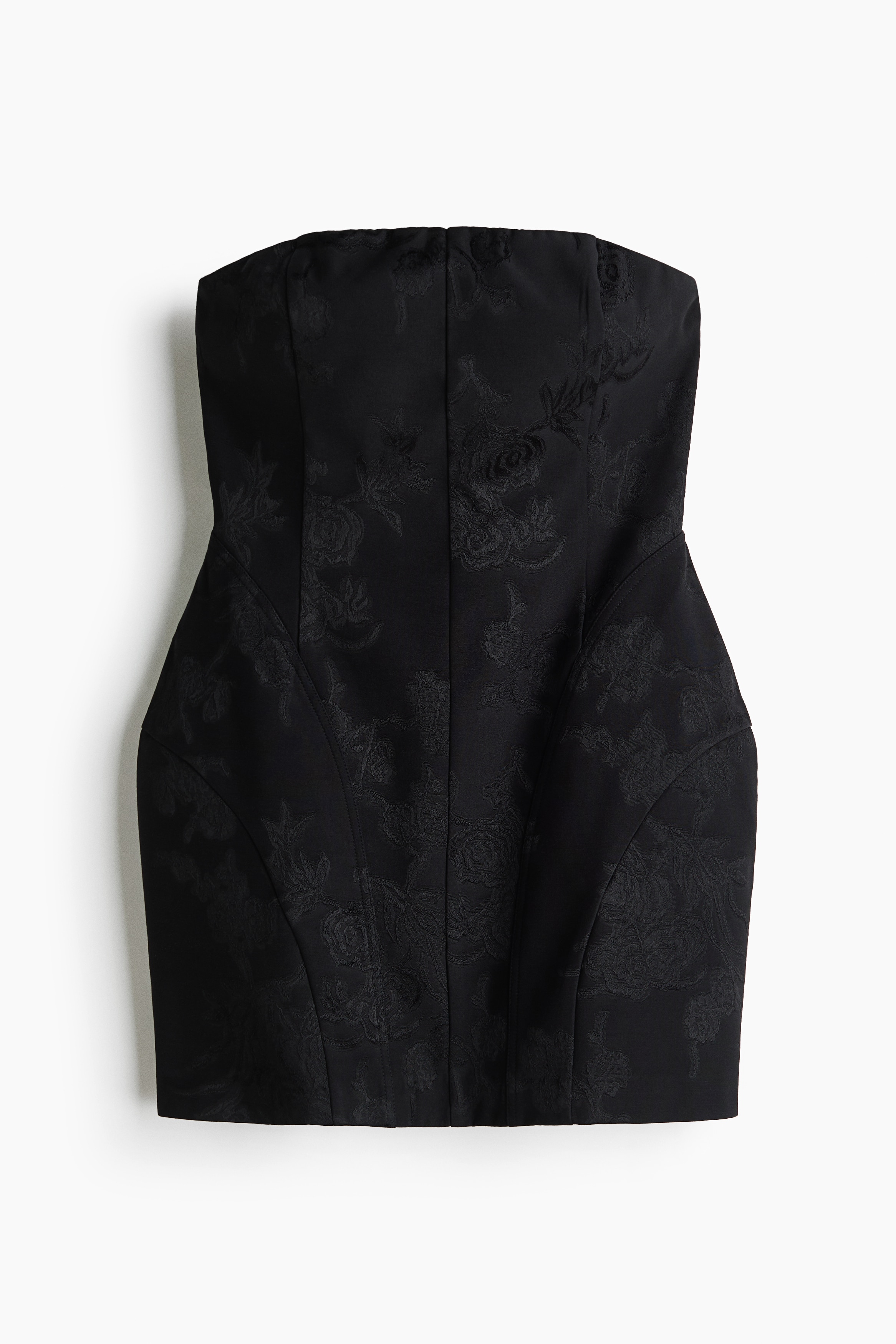 Jacquard-Weave Bandeau Dress - Black