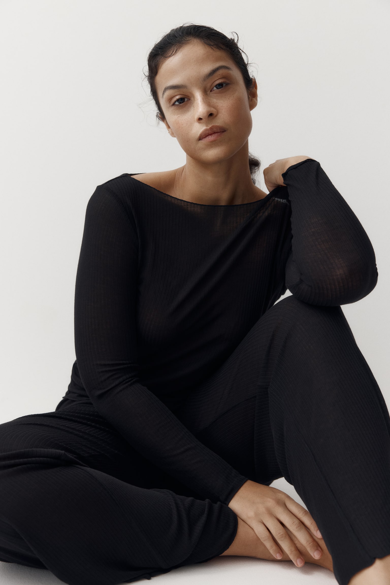 Ribbed pyjamas - Black/Dark brown/Leopard print/Light beige marl/Burgundy - 9