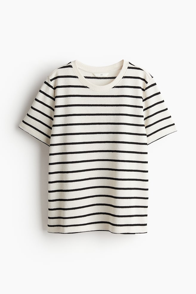 Fine-knit T-shirt - White/Black striped - 1