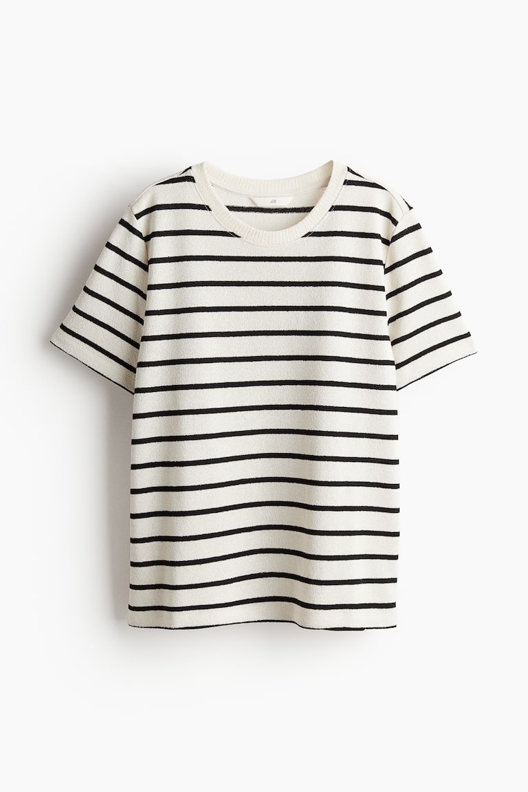 Fine-knit T-shirt White/Black striped Ladies H&M IN