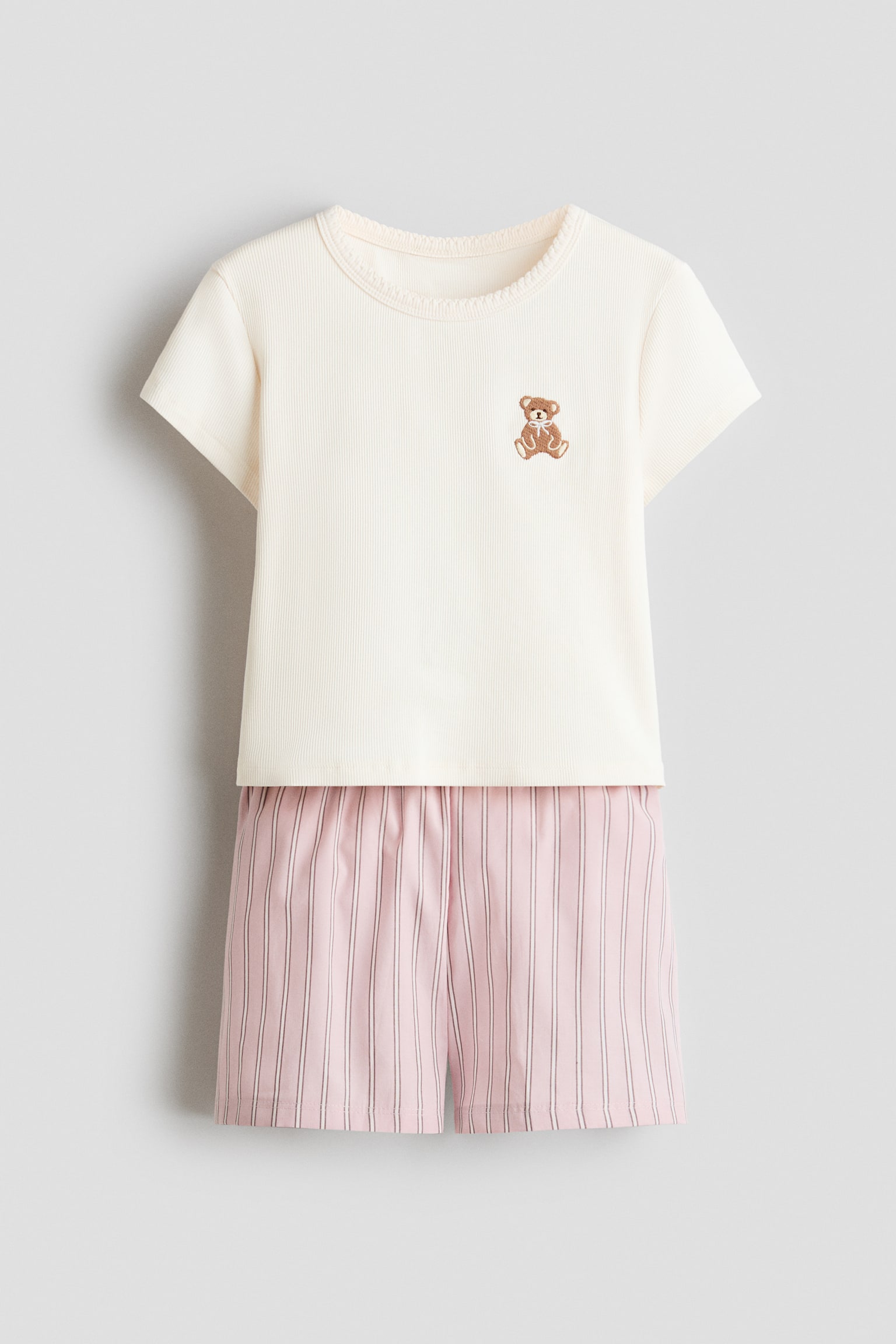 Cotton pyjamas - Light beige/Teddy bear/Cream/Light blue striped