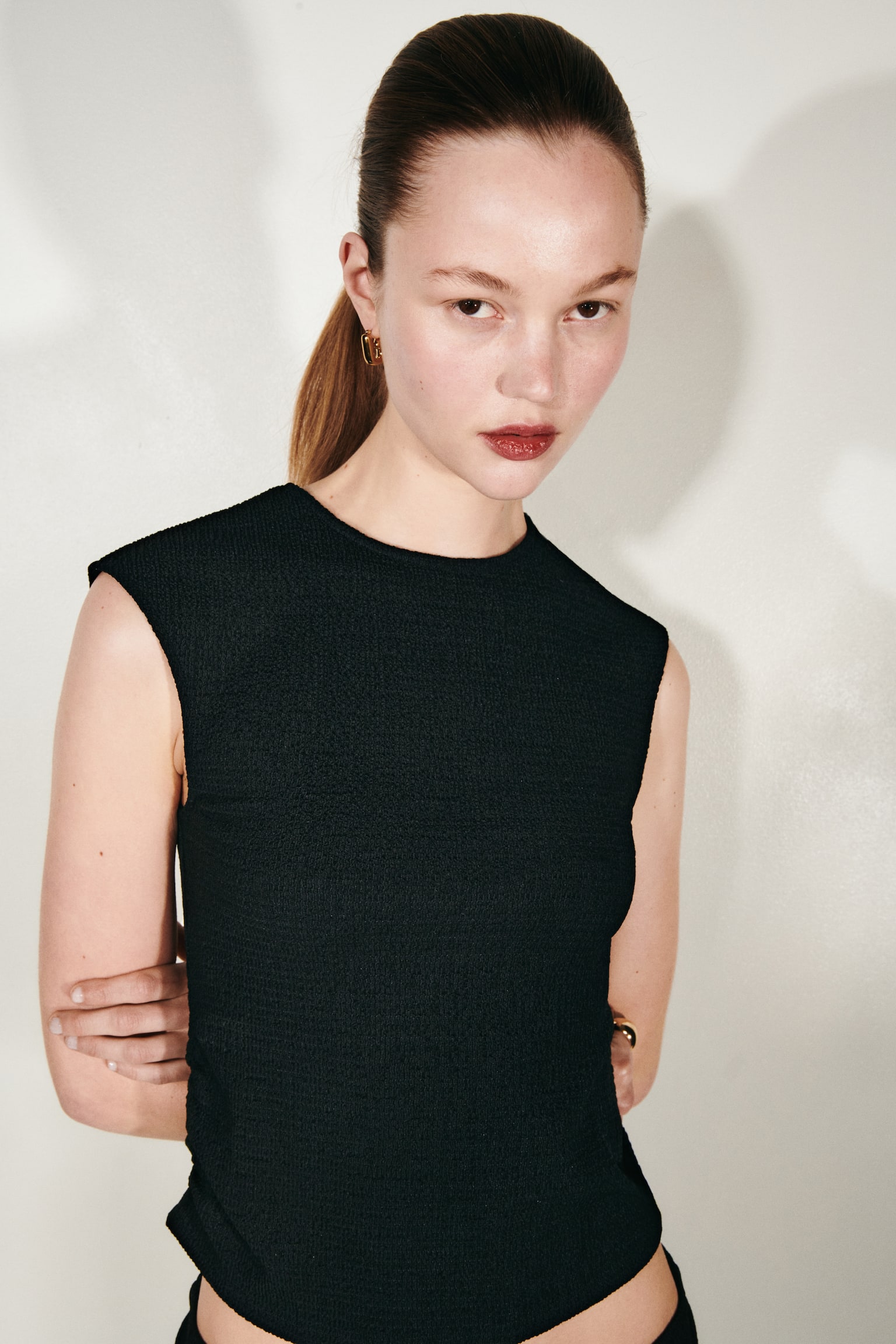 Textured jersey top - Black/Light beige/Patterned/Rust red/Light dusty blue - 5