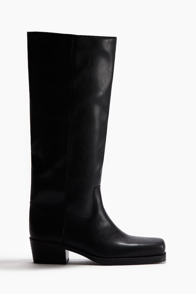 Knee-high biker boots - Black - 1