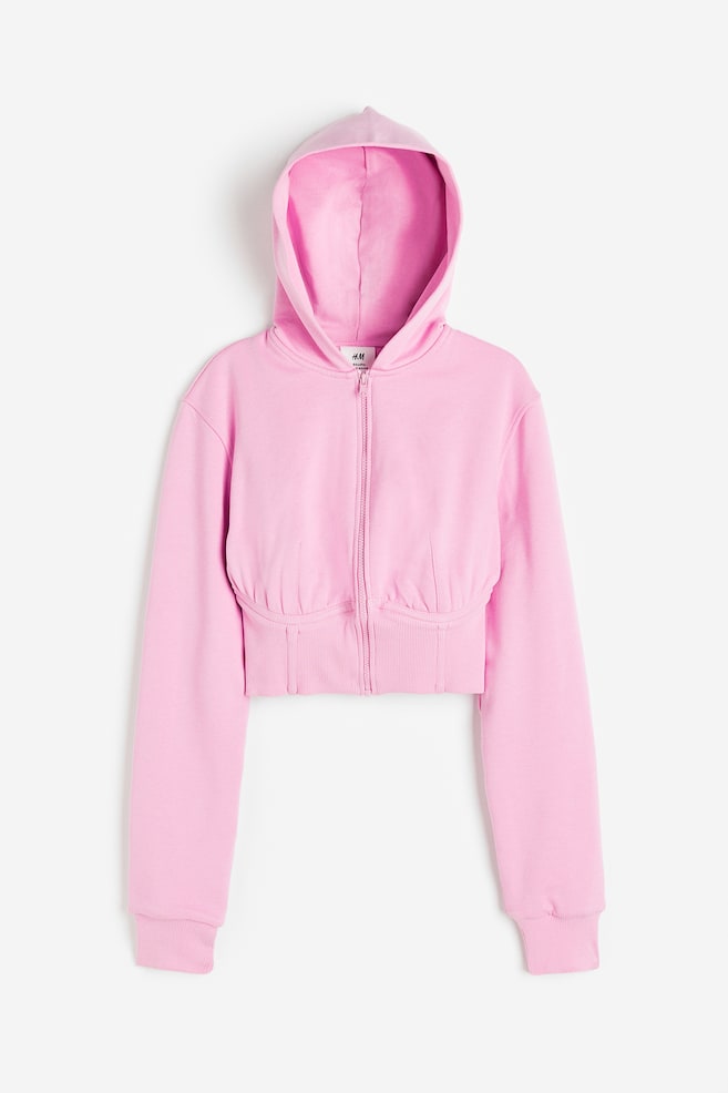 Cropped zip-through hoodie - Light pink/Black - 1