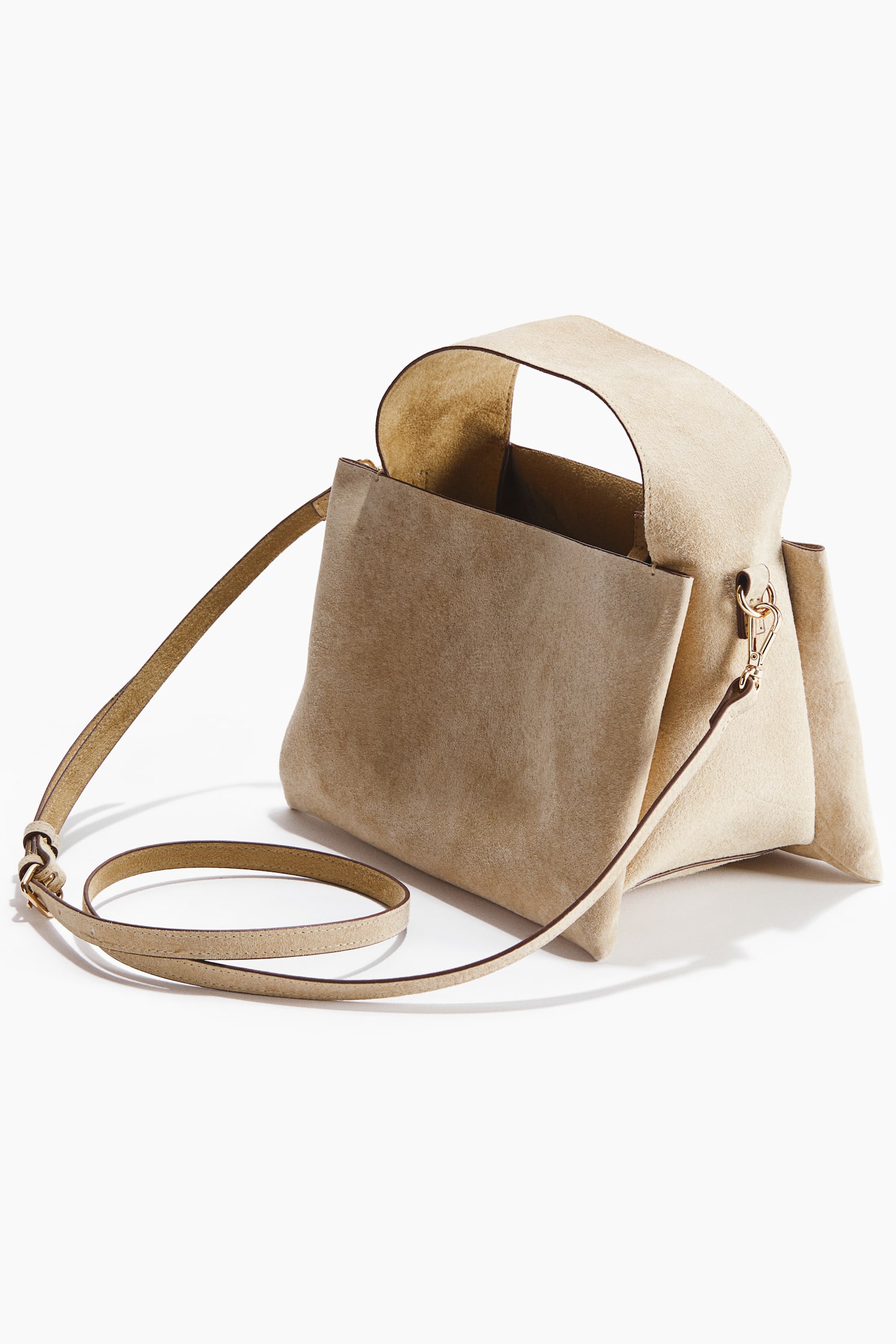 Suede crossbody bag - Light beige/Dark beige - 4