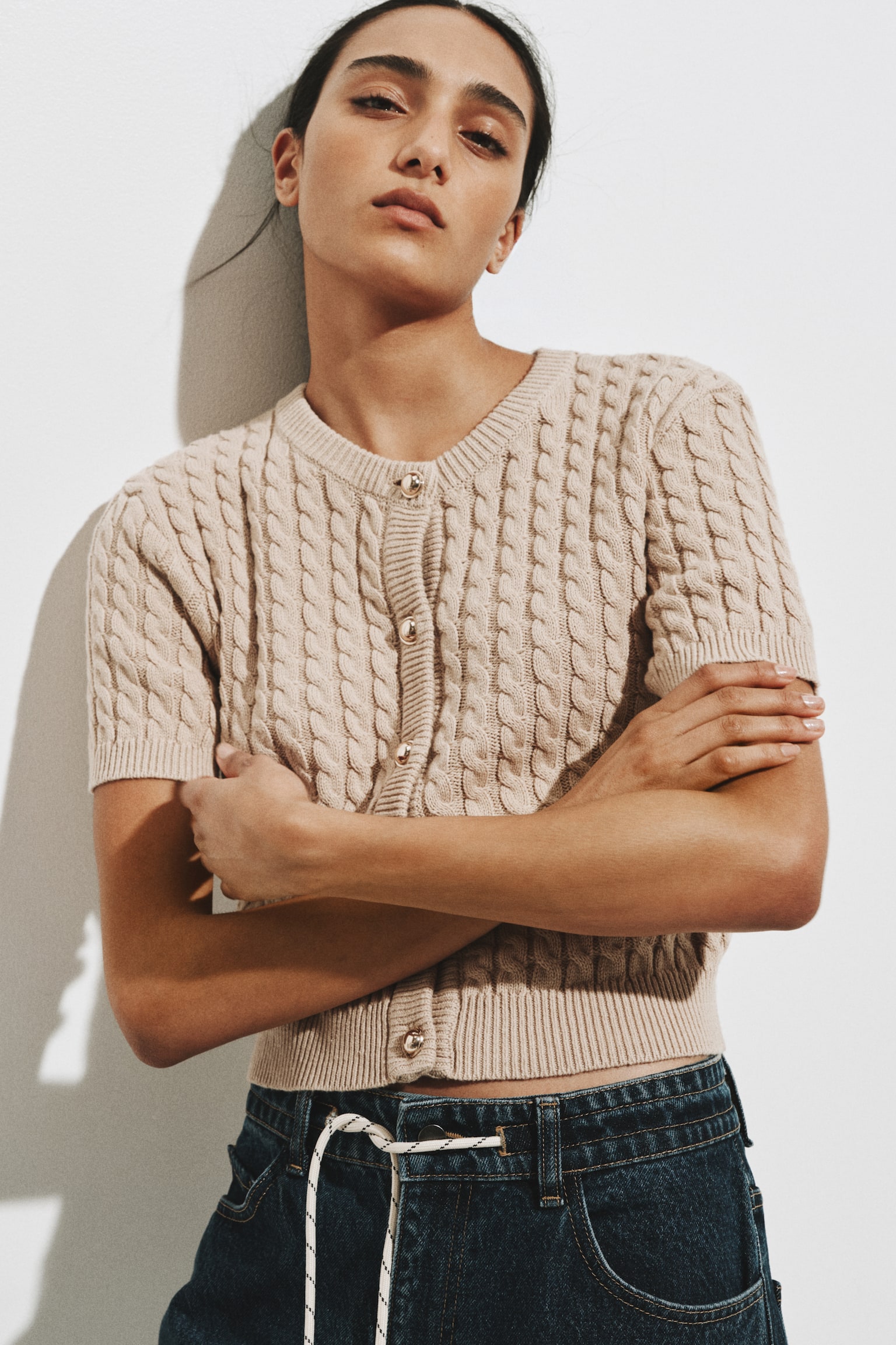 Áo cardigan dệt vặn thừng - Màu be nhạt/Màu kem/Màu xanh dương nhạt - 3