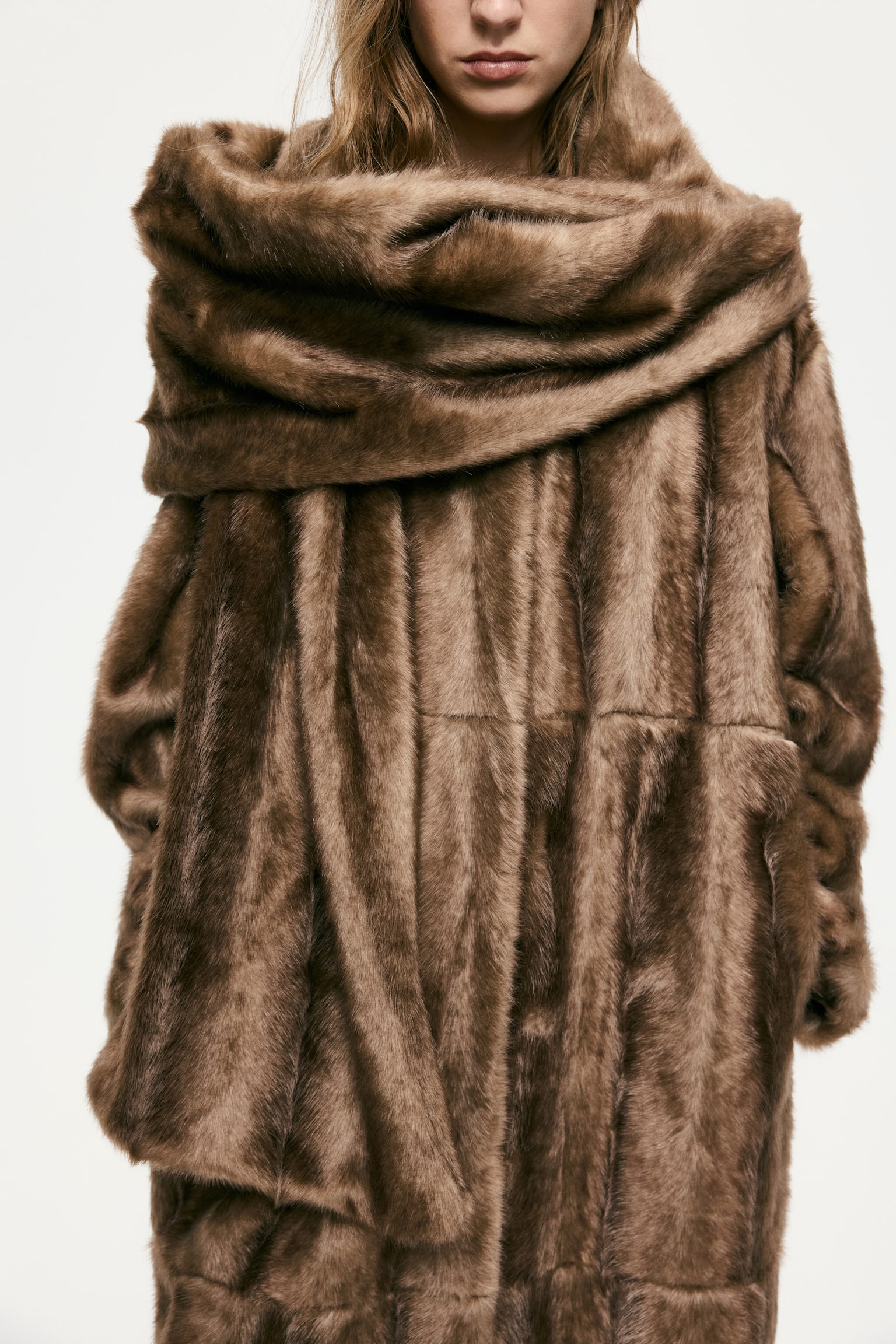 マフラーディテールコート - ダークベージュ - 5