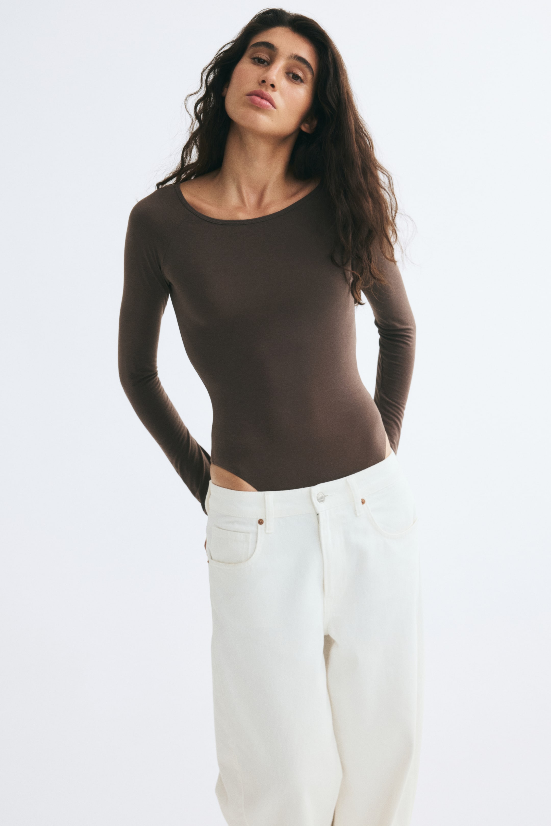 View larger image: Boat-neck body - Dark brown - Ladies | H&M 1