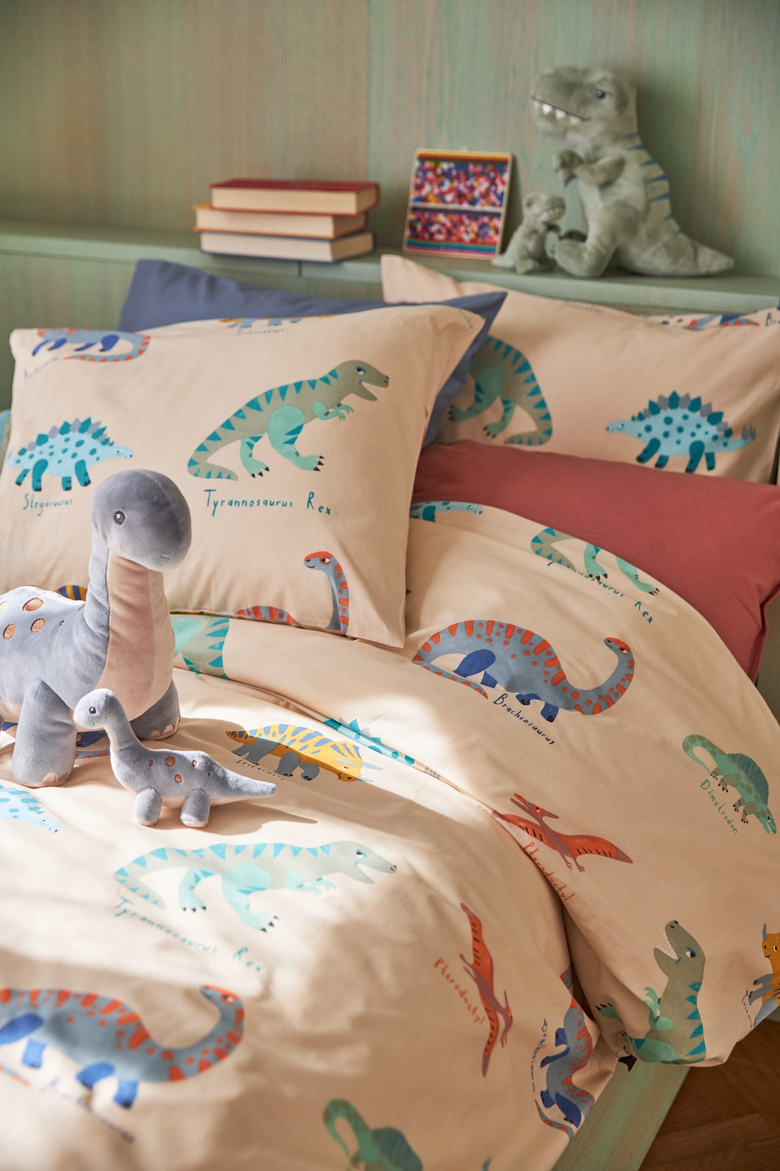 Patterned single duvet cover set - Light beige/Dinosaurs - 2