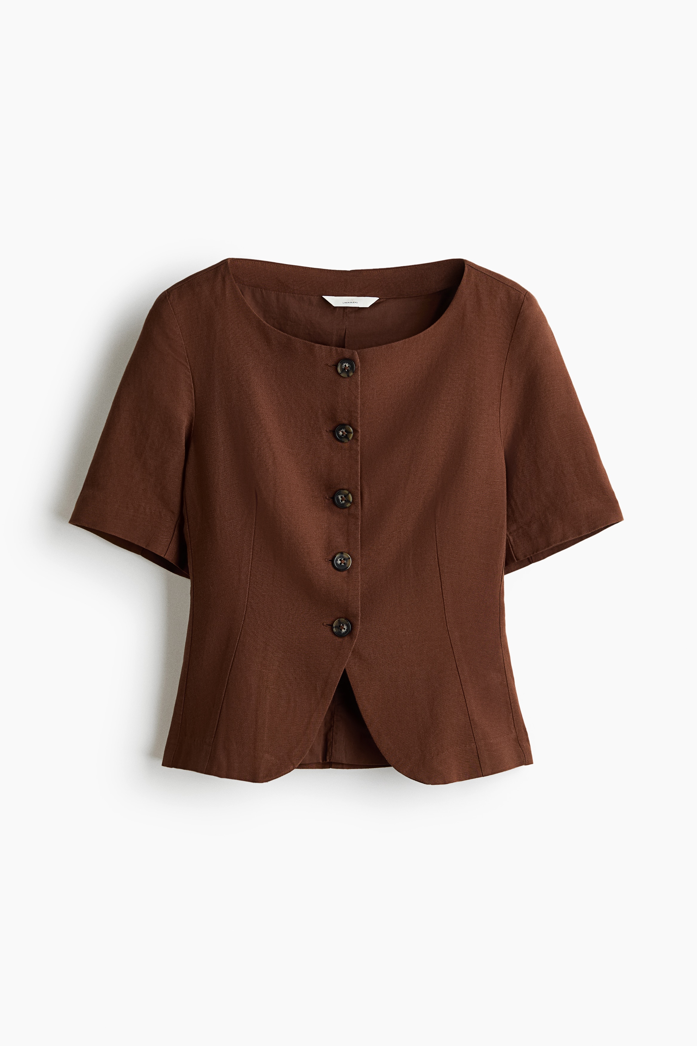 Short-sleeved linen-blend blazer - Brown/Dark yellow