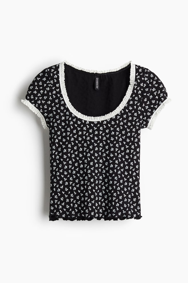 Lace-trimmed top - Black/Floral/Light grey marl/White/White/Floral - 1