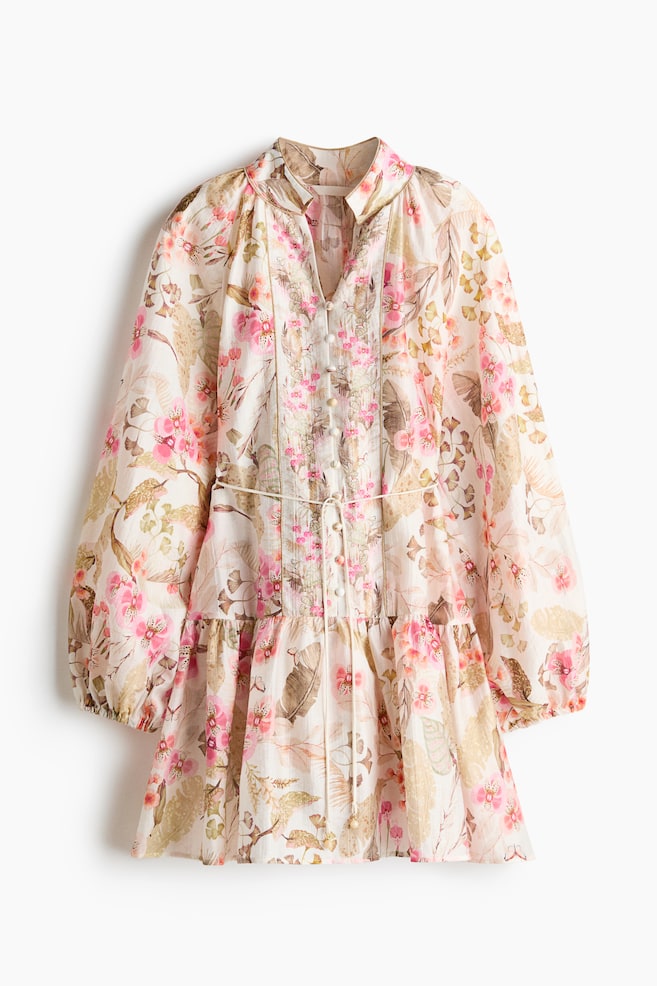 Short Tunic Dress - Cream/floral/Light beige/patterned - 1