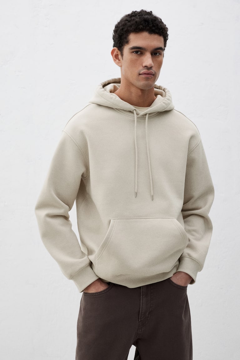 Beige Pulli Oversize Herren Loose Fit Hoodie Light Beige Men H&M