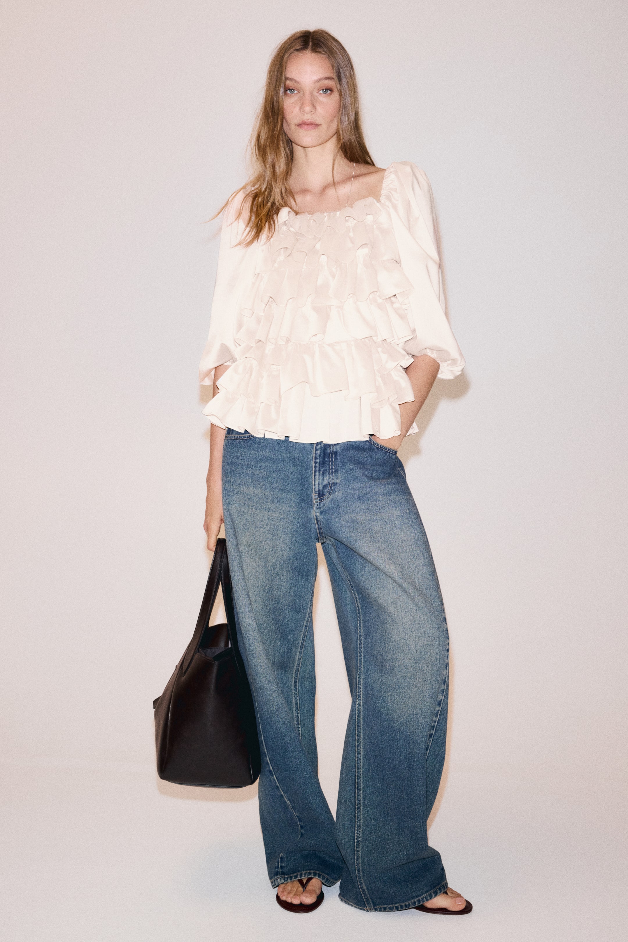 Ruffled Puff-Sleeved Blouse
