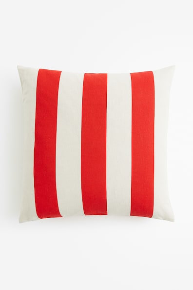 Linen-blend cushion cover - White/Red striped - Home All | H&M GB