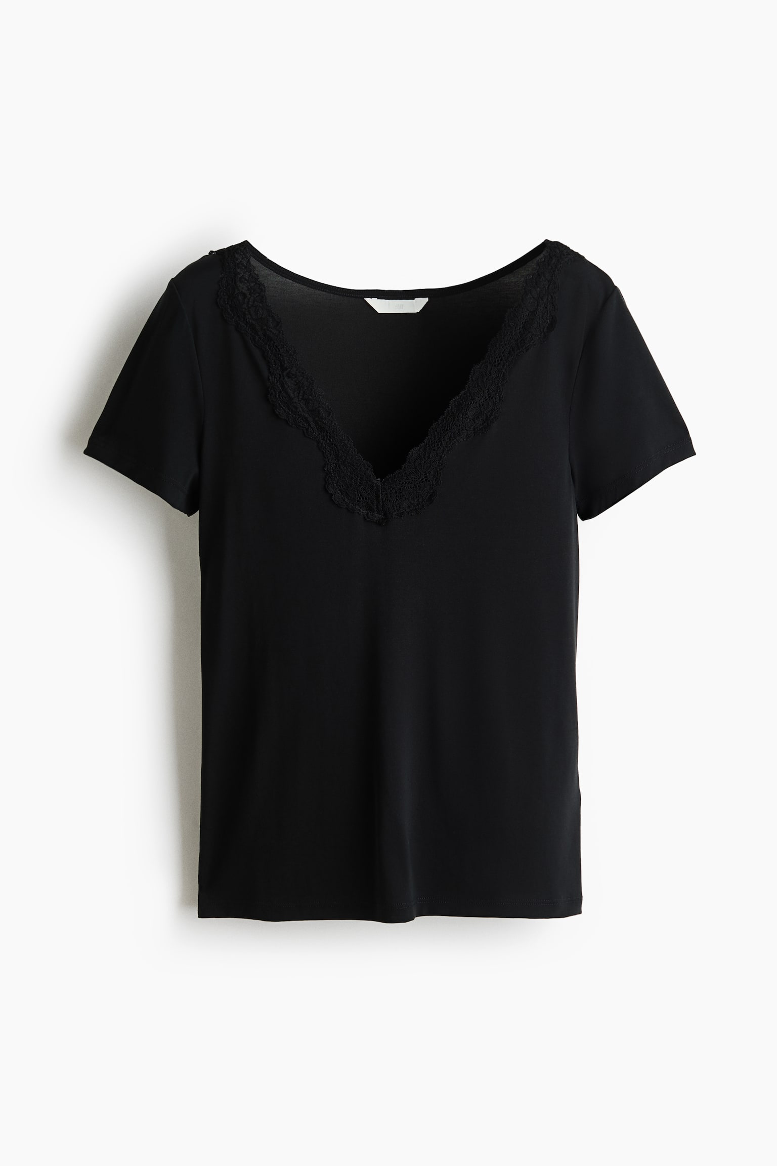 Short-sleeved lace-trimmed top - Black/Dark brown/Cream - 1