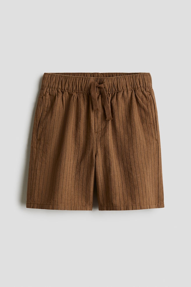 Shorts en mezcla de lino - Café claro/Franjas estrechas/Beige claro/Caimanes/Azul oscuro - 1