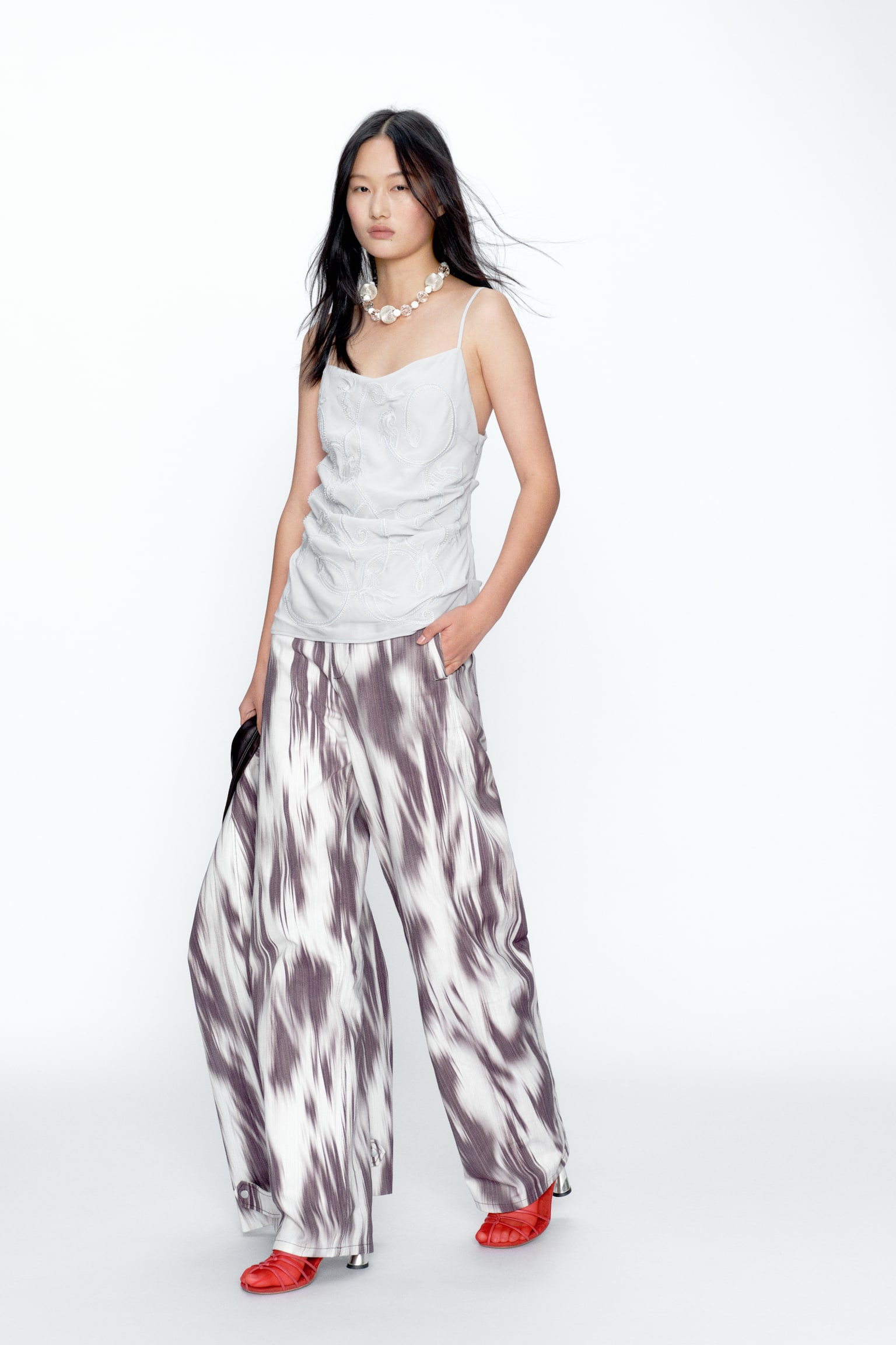 Bead-Embroidered Camisole Top - Light gray - 6
