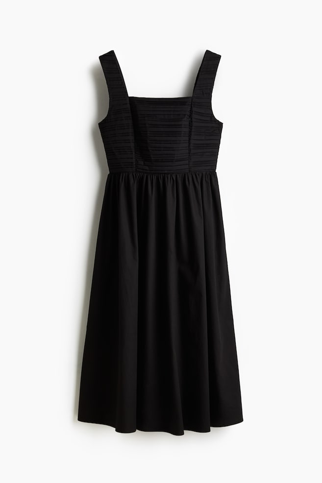 Pintucked flared-skirt dress - Black - 1