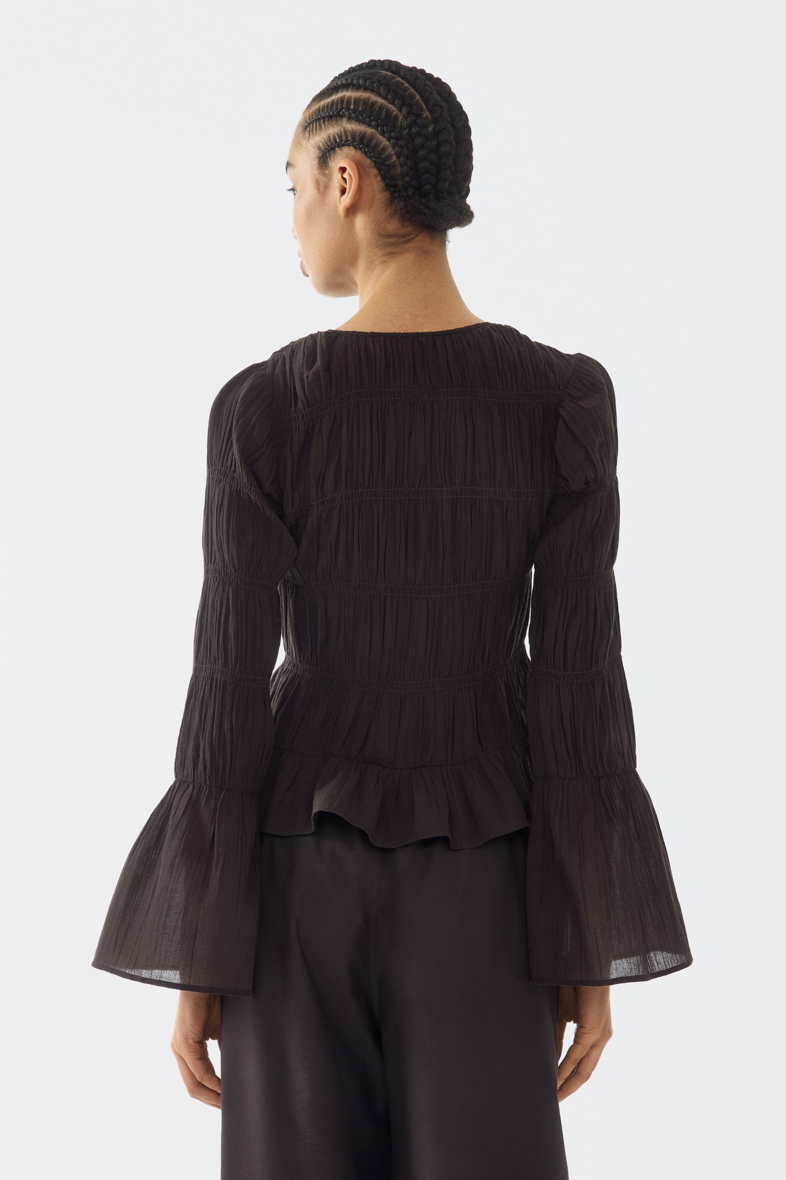 Smocked cotton blouse - Dark brown/Light beige - 6