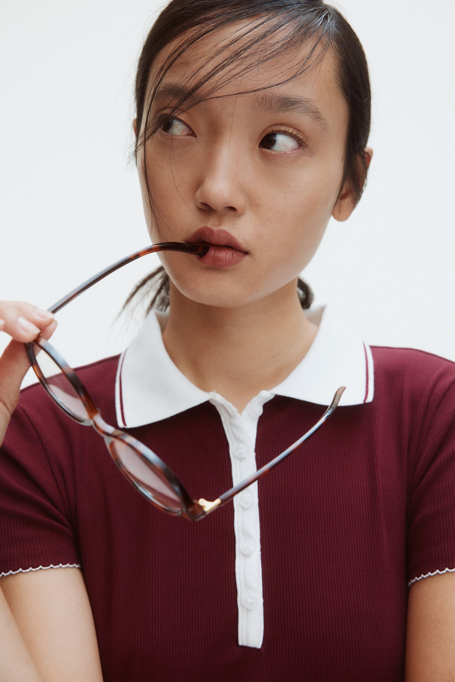 傘襬Polo洋裝 - 酒紅色/海軍藍 - 3