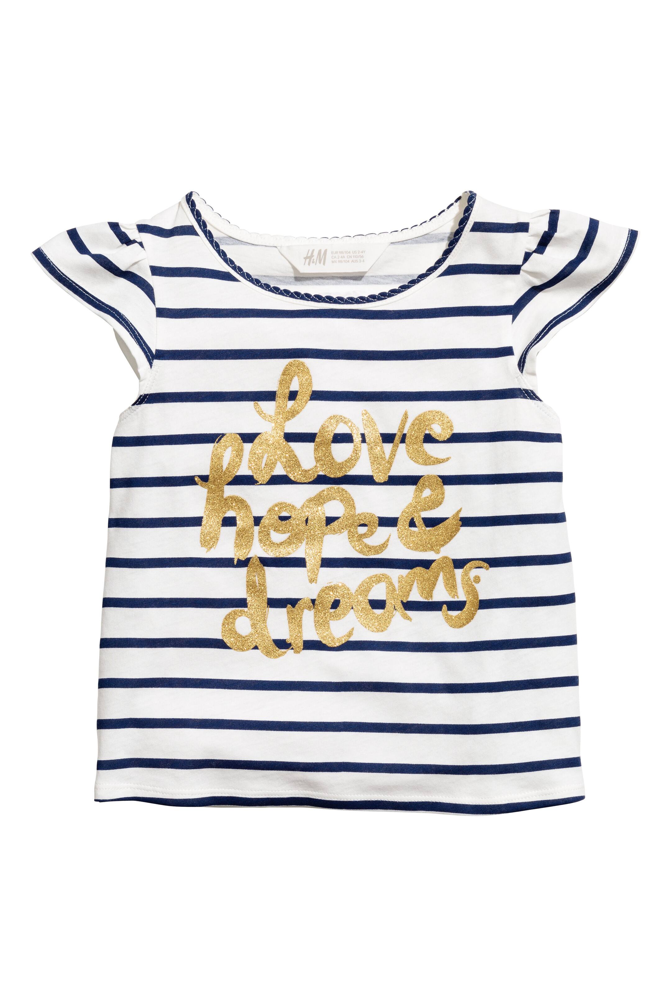 View larger image: Printed jersey top - White/Dark blue/Striped - Kids | H&M GB 1