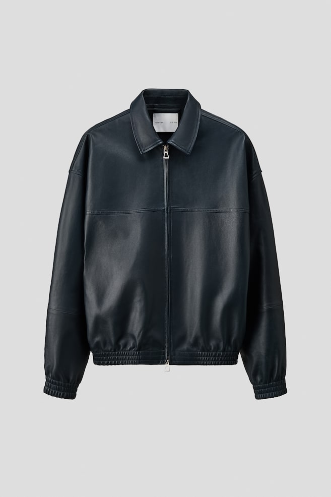 Leather blouson jacket - Navy blue - 1