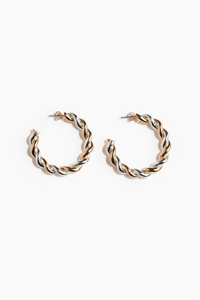 Two-tone hoop earrings - Gold-coloured/Silver-coloured - 1