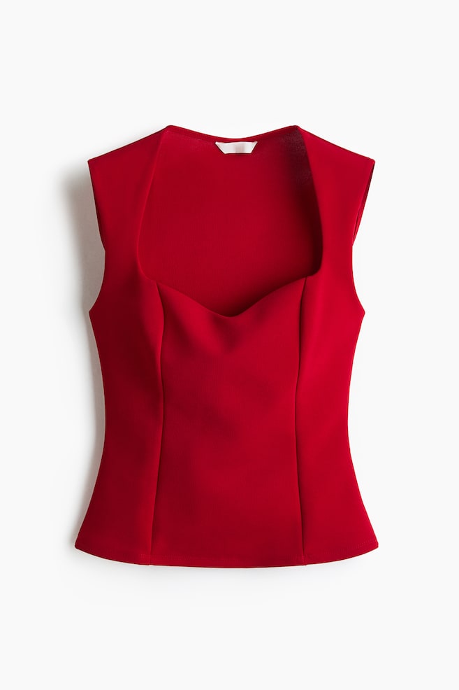 Mouwloze tricot top - Rood/Zwart - 1