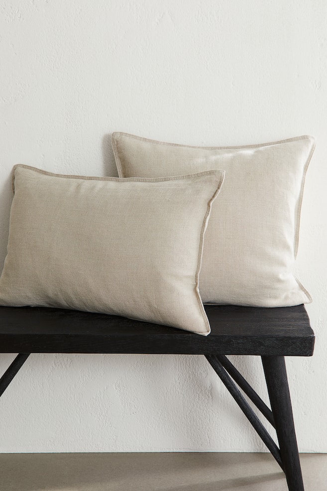 Washed linen cushion cover - Light beige/White - 2