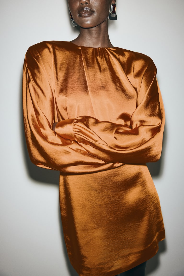 h&m draped satin dress Ladies - Black Cowl-neck satin dress - Size: M