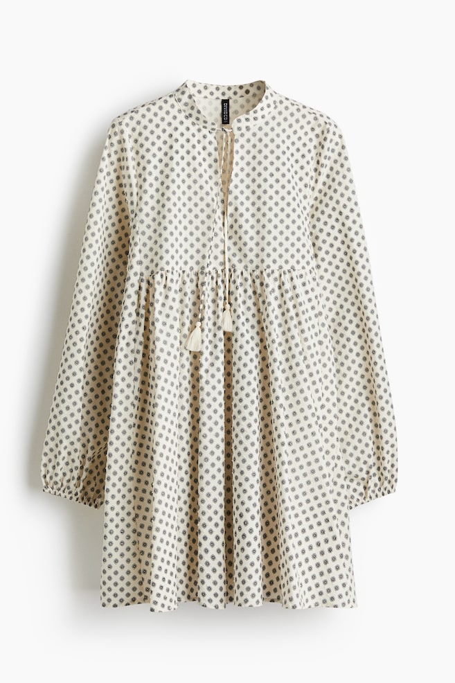 Baumwollkleid mit Bindedetail - Weiß/Geblümt - 1