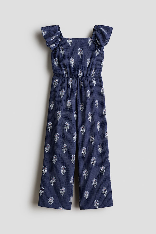Jumpsuit van structuurtricot - Marineblauw/bloemen/Lichtroze/bloemen - 1