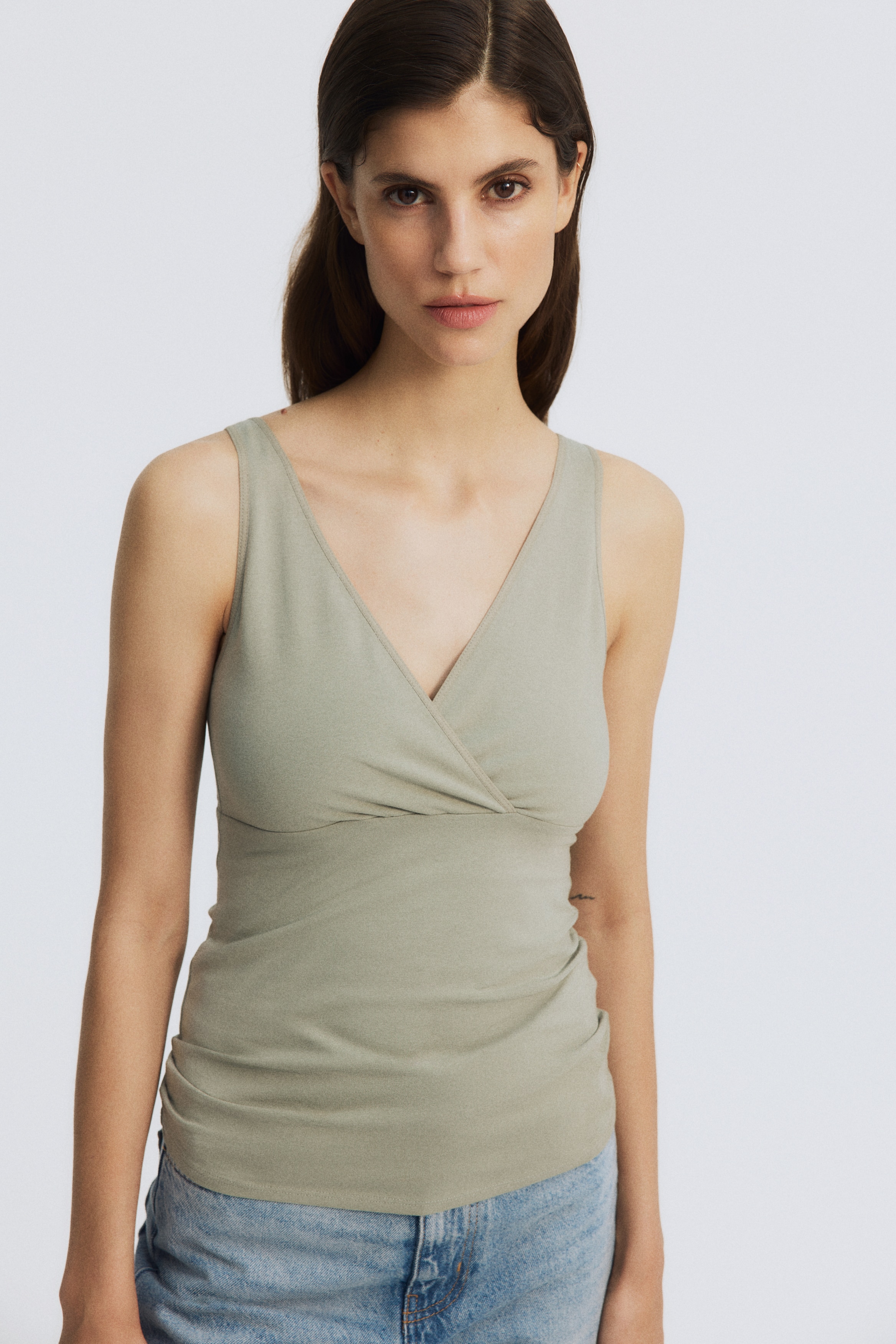 MAMA Canotta da allattamento - Verde polvere/Nero/Grigio mélange