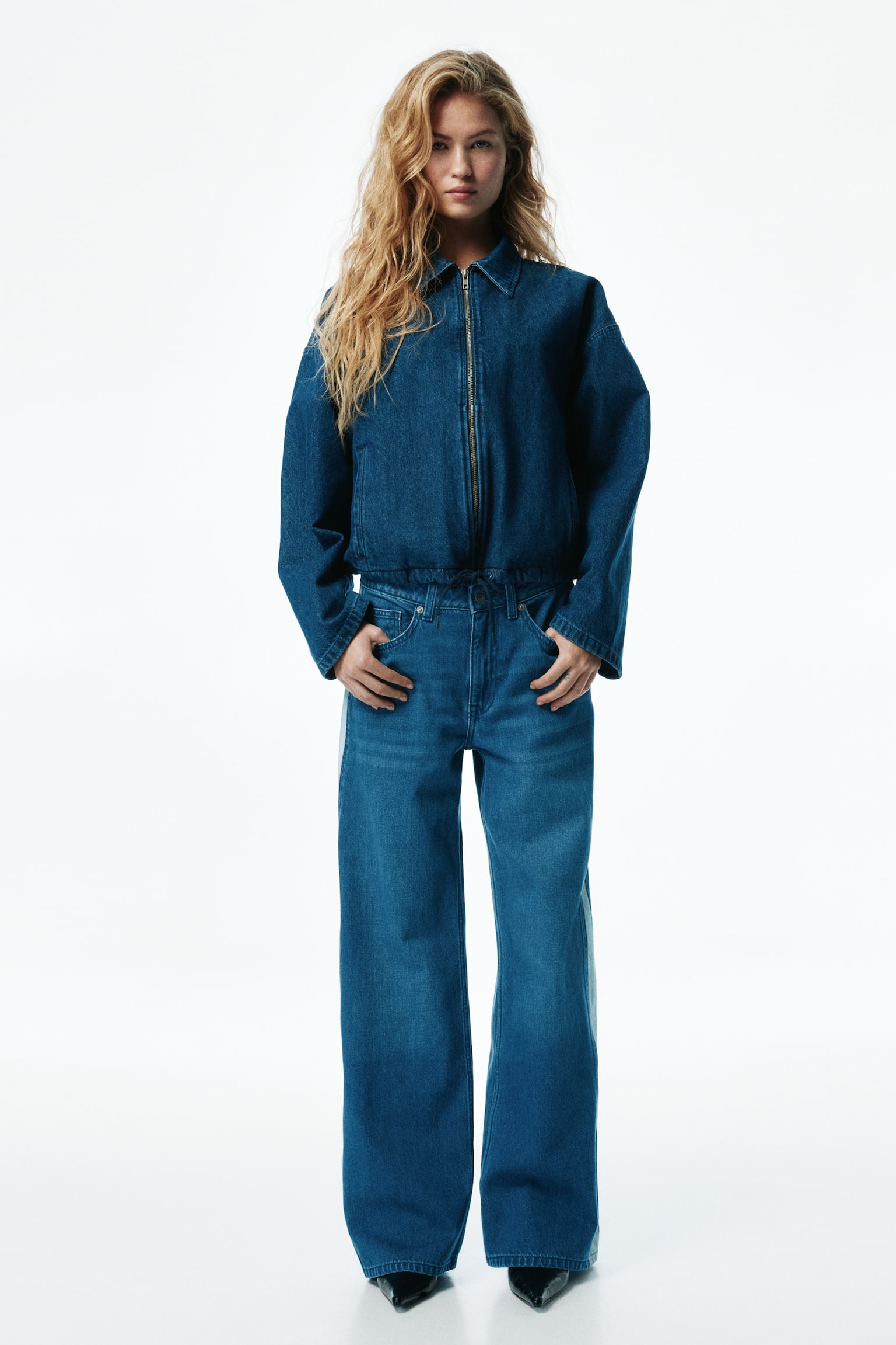 Wide Regular Side-striped jeans - Denim blue/White/Denim blue/Dark blue - 4