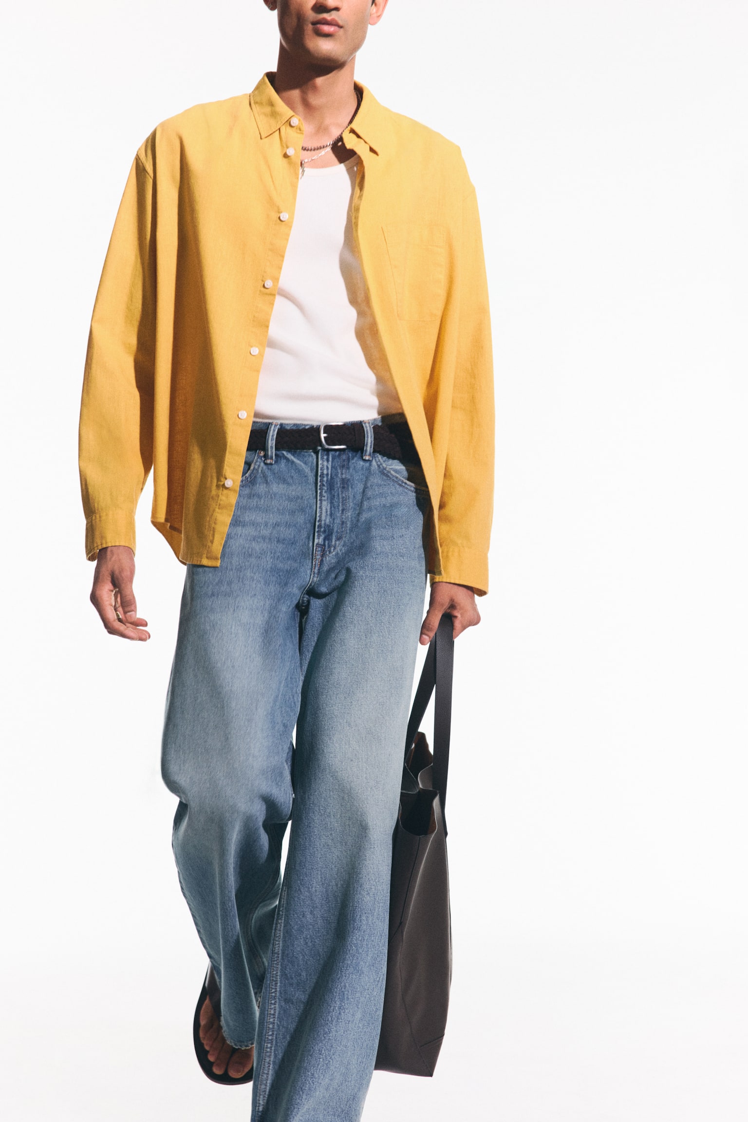 Relaxed Fit Linen-blend shirt - Dark yellow/Pink - 5