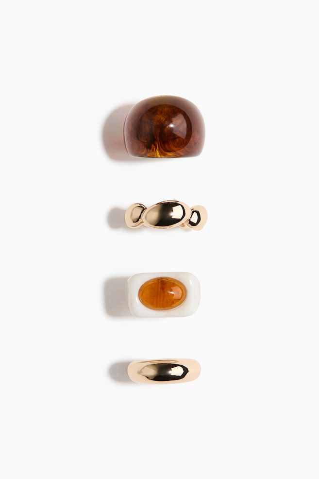 Set van 4 ringen - Donkerbruin/goudkleurig/Lichtgroen/goudkleurig - 1