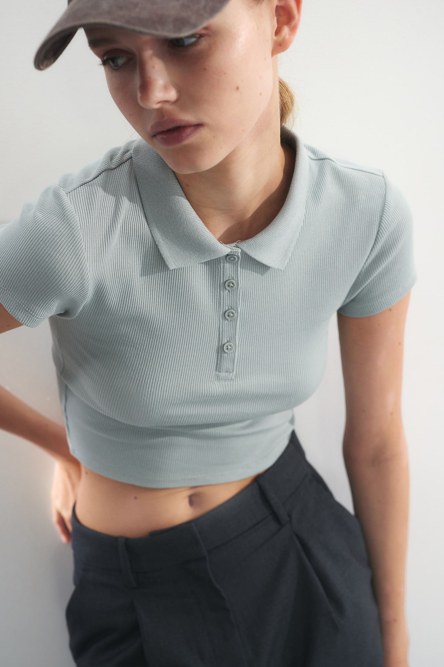 Ribbed polo shirt - Light turquoise/Light dusty pink/White/Navy blue/Black/Light blue - 4