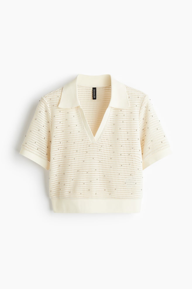 Hole-knit polo shirt - Light beige - 1