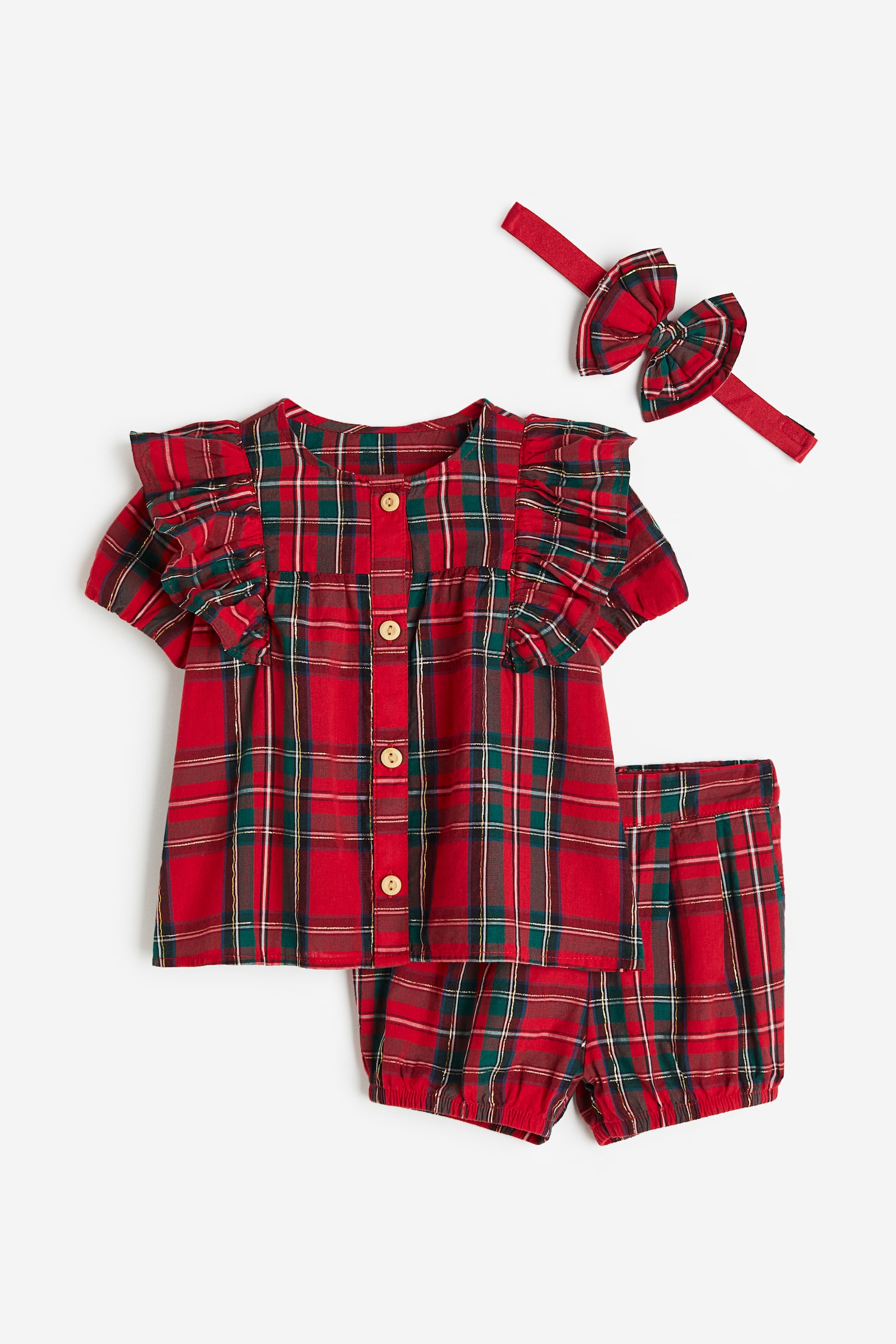 3-piece Flounce Trim Set - Red/Check - 1