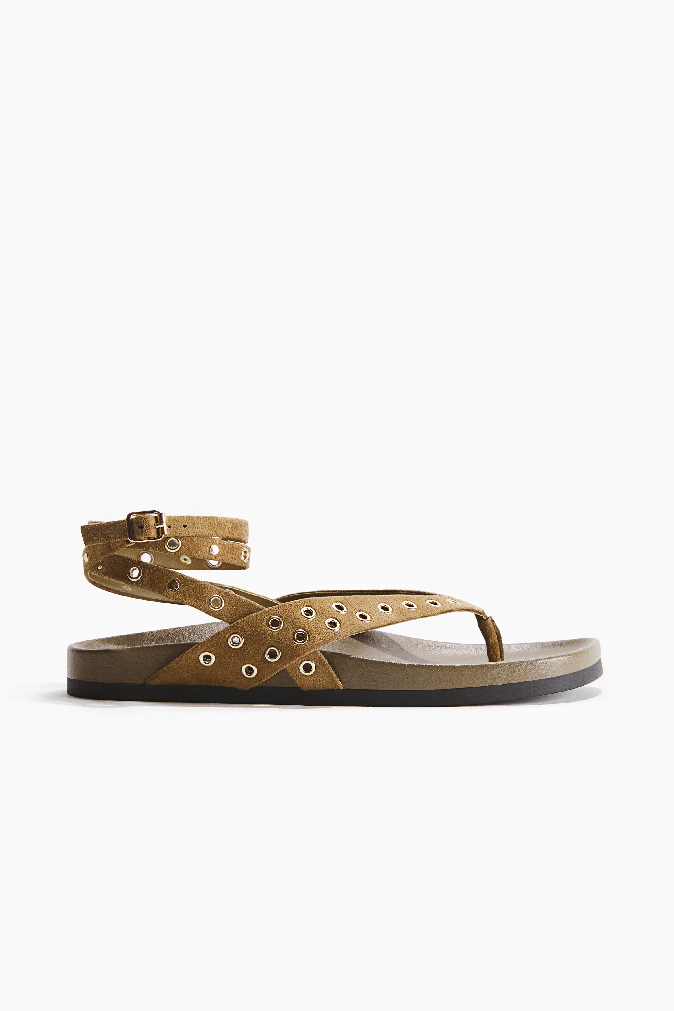 Grommet-Detail Sandals - Dark beige/Dark brown
